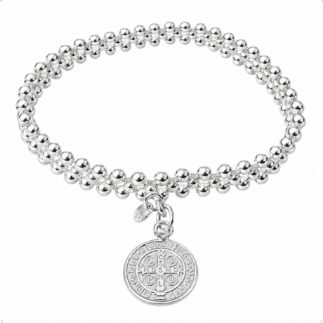 Pulsera De Plata .925 Elástico Dije San Benito Agálea 16 Cm