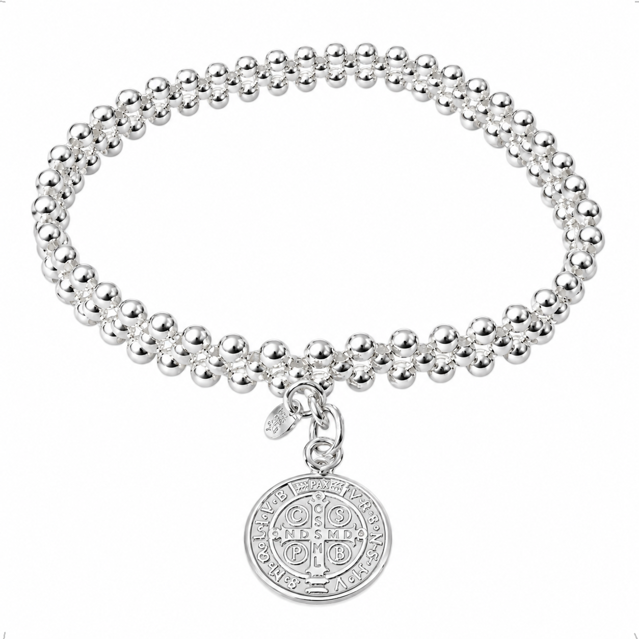 Pulsera De Plata .925 Elástico Dije San Benito Agálea 16 Cm