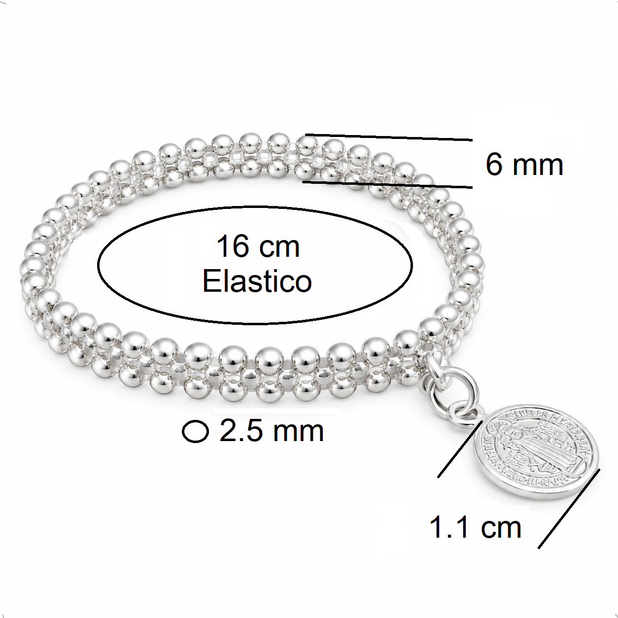 Pulsera De Plata .925 Elástico Dije San Benito Agálea 16 Cm - Image 5