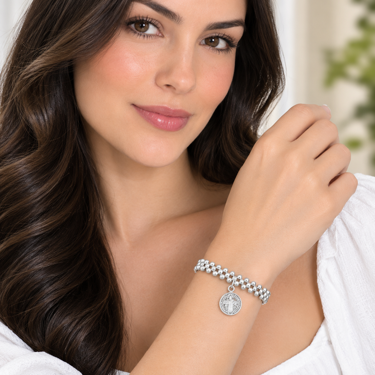 Pulsera De Plata .925 Elástico Dije San Benito Agálea 16 Cm - Image 7