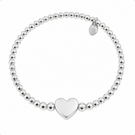Pulsera Elastico Bolitas De Plata .925 Corazón Mujer Agálea Plateado 5 Cm 16 Cm