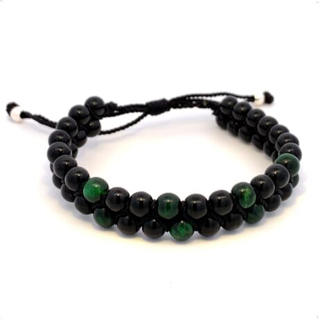 Pulsera Doble Tejida Bolita De 6mm Y Plata .925 Color Verde Agálea
