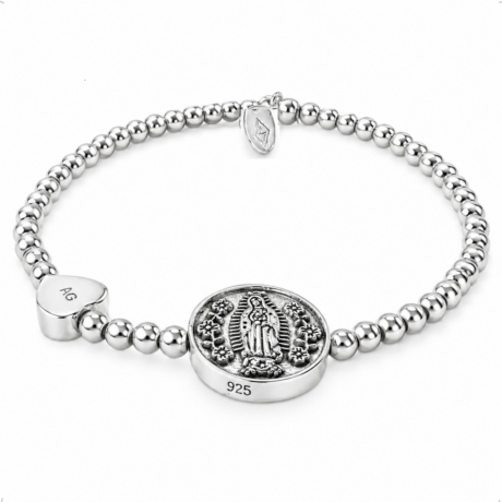 Pulsera Plata 925 Bolitas Virgen San Benito Corazón Agálea Plateado 5 Cm 16 Cm