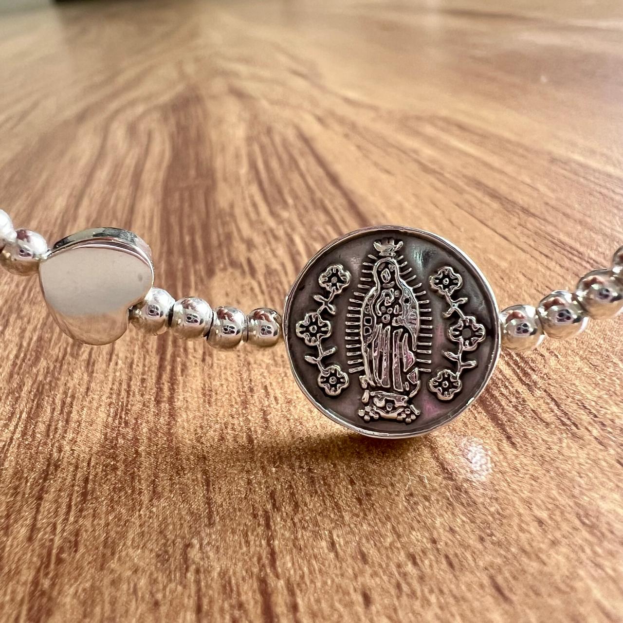 Pulsera Plata 925 Bolitas Virgen San Benito Corazón Agálea Plateado 5 Cm 16 Cm - Image 6