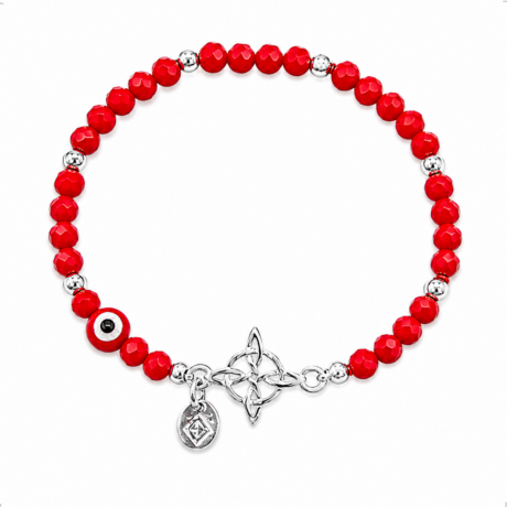 Pulsera Cristal Roja Ojo Y Nudo De Bruja Plata .925 Agálea Rojo 5 Cm 18 Cm