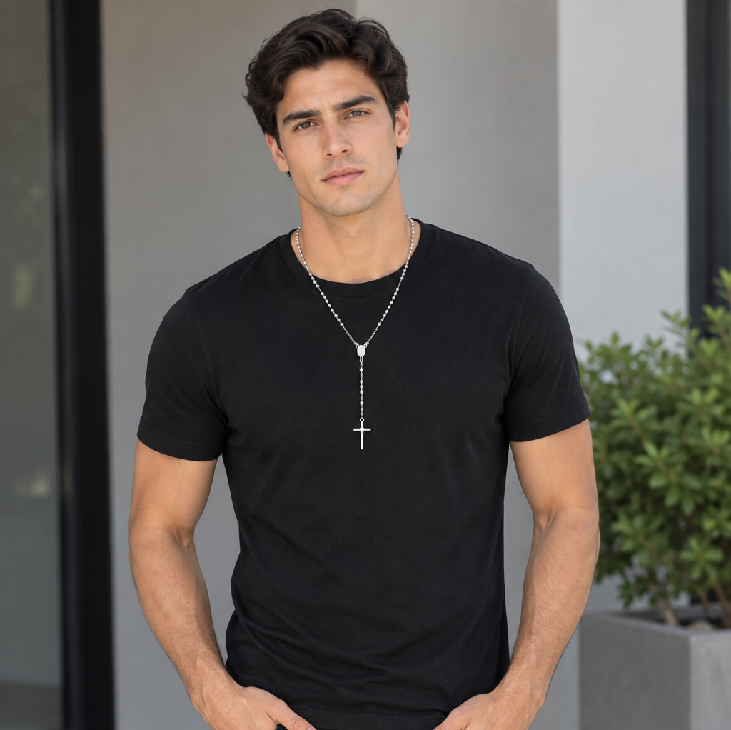 Collar Rosario Liso Cruz Atada En Plata .925 Agálea Joyería Color Plateado - Image 5