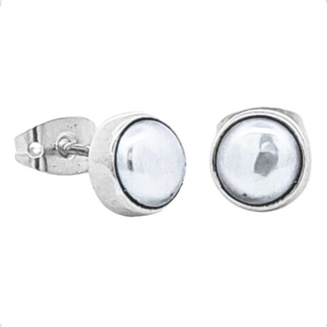 Arete Broquel De Plata .925 De Bisel Con Perla Agálea Mujer