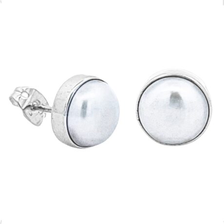 Arete Broquel De Plata .925 De Bisel Y Perla Agálea Mujer