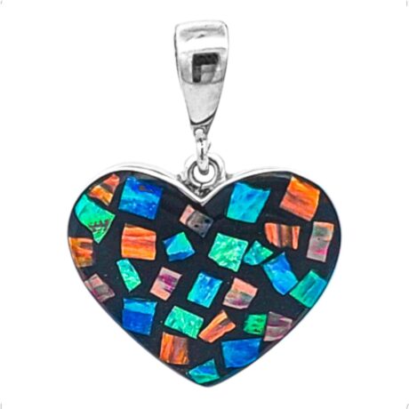 Dije De Plata .925 Corazón Con Ópalo Multicolor Mujer Agálea