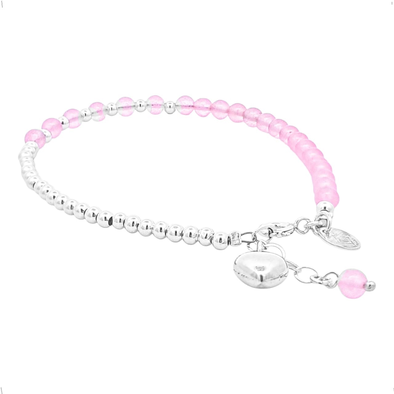 Pulsera Plata .925 Bolita Cuarzo Rosa Y Dije Corazón Agálea - Image 5
