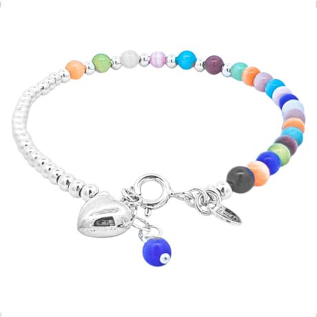 Pulsera De Plata .925 Ojo De Tigre Dije Corazón Agálea Mujer