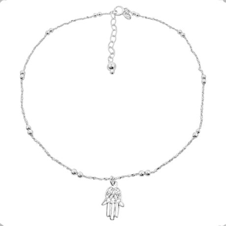 Tobillera De Plata .925 Dije Mano De Fátima Agálea Mujer