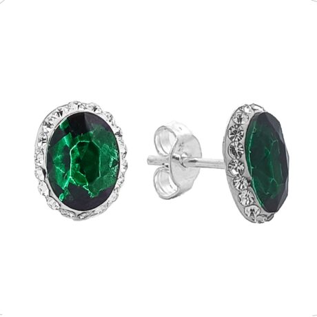 Arete Broquel De Plata .925 Ovalo Cristal Colores Agálea