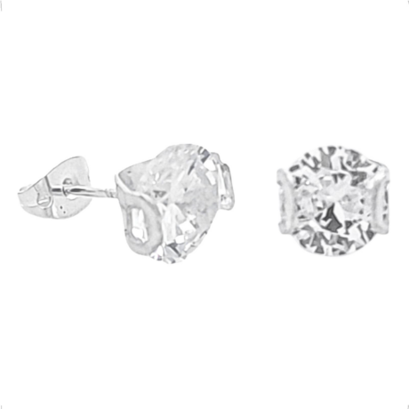 Arete Broquel De Plata .925 Con Cristal Agálea Mujer 9mm