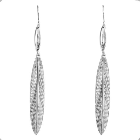 Arete De Plata .925 Largo Pluma Mujer Agálea