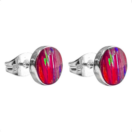 Arete Broquel De Plata .925 Y Ópalo Circulo Agálea