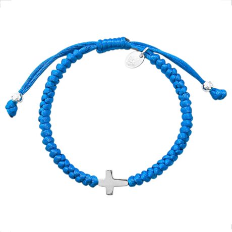 Pulsera Tejida Artesanal Con Dije Cruz Plata .925 Agálea