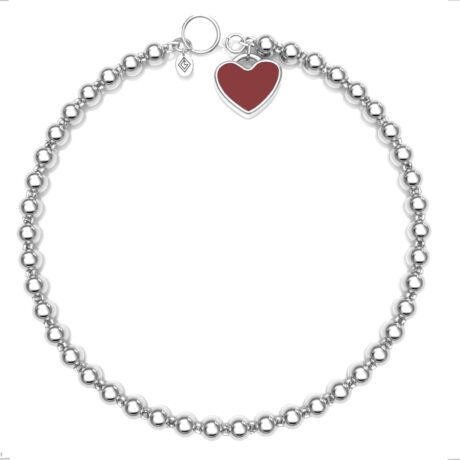 Pulsera Bolitas Dije Corazón Plata .925 Agálea Joyería