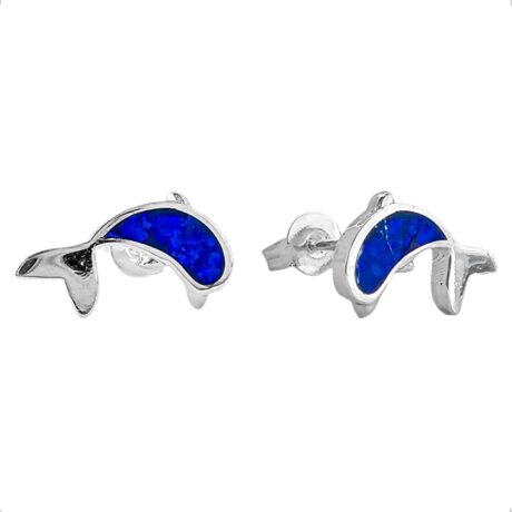 Arete Broquel De Plata .925 Delfin Ópalo Azul Agálea
