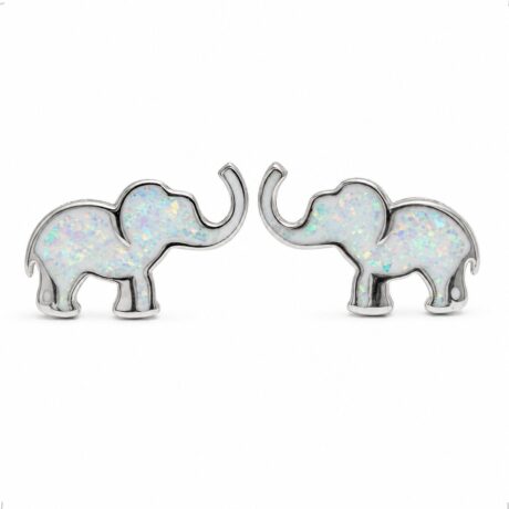 Arete Broquel De Plata .925 Elefante Con Ópalo Agálea