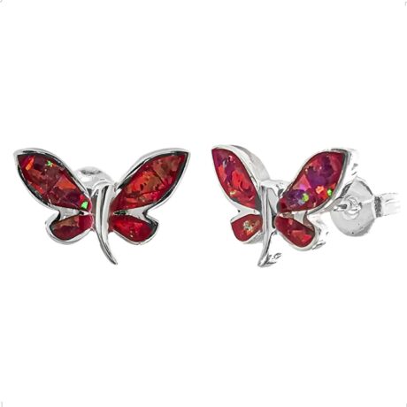 Arete Broquel De Plata .925 Ópalo Mariposa Agálea