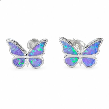 Arete Broquel De Plata .925 Ópalo Mariposa Agálea