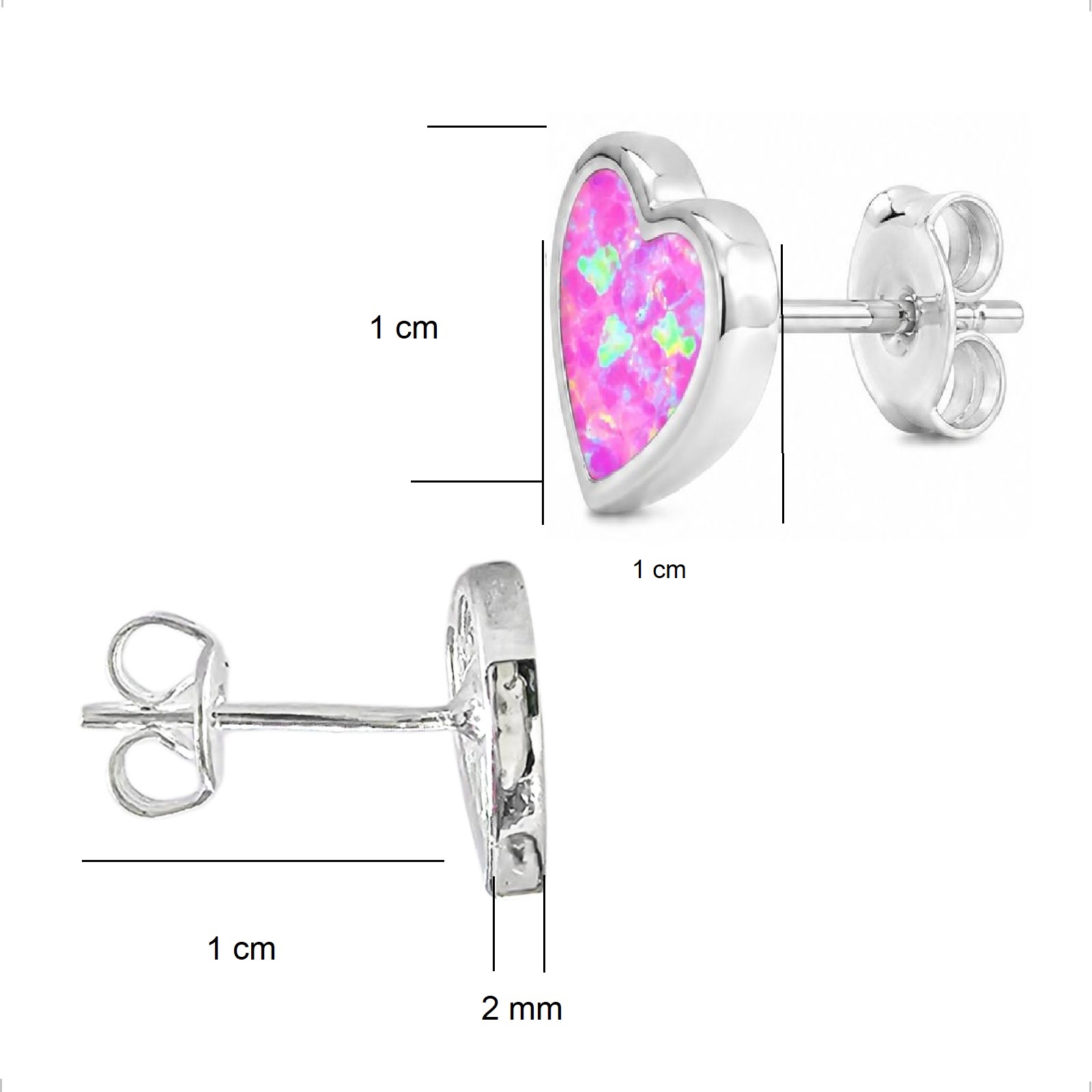 Arete Broquel De Plata .925 Con Opalo Corazón Rosa Agálea - Image 2