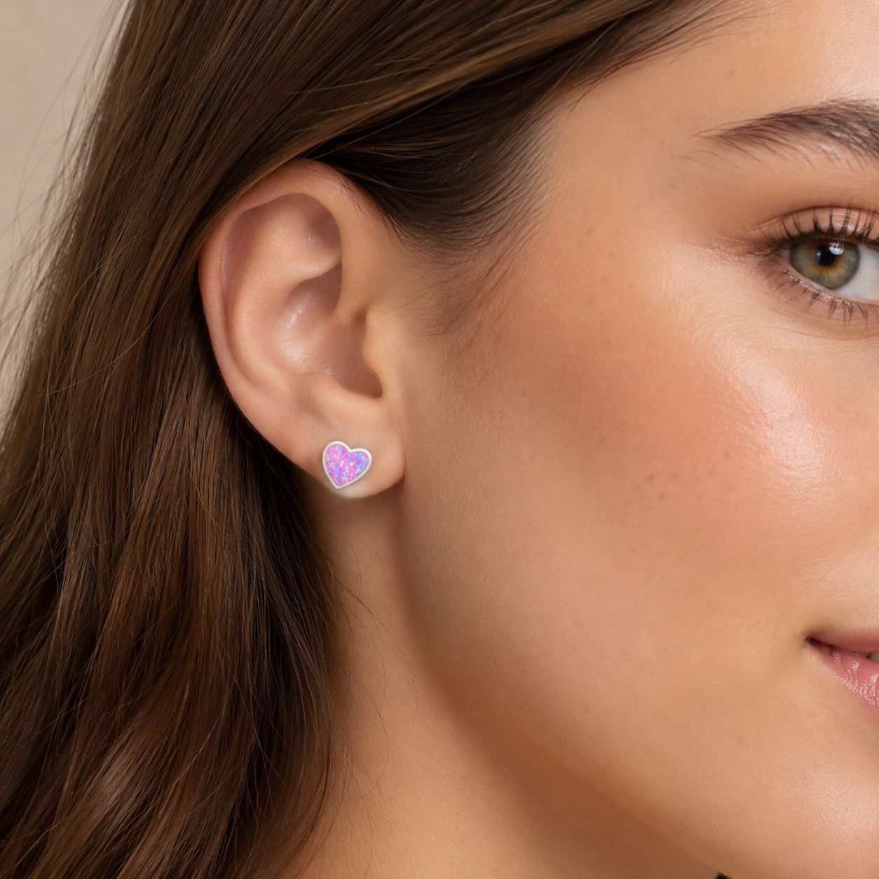 Arete Broquel De Plata .925 Con Opalo Corazón Rosa Agálea - Image 4