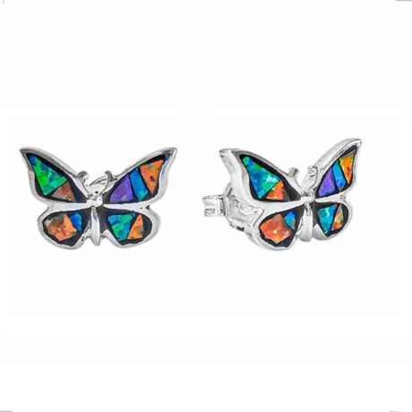 Arete Broquel Plata .925 Mariposa Ópalo Multicolor Agálea