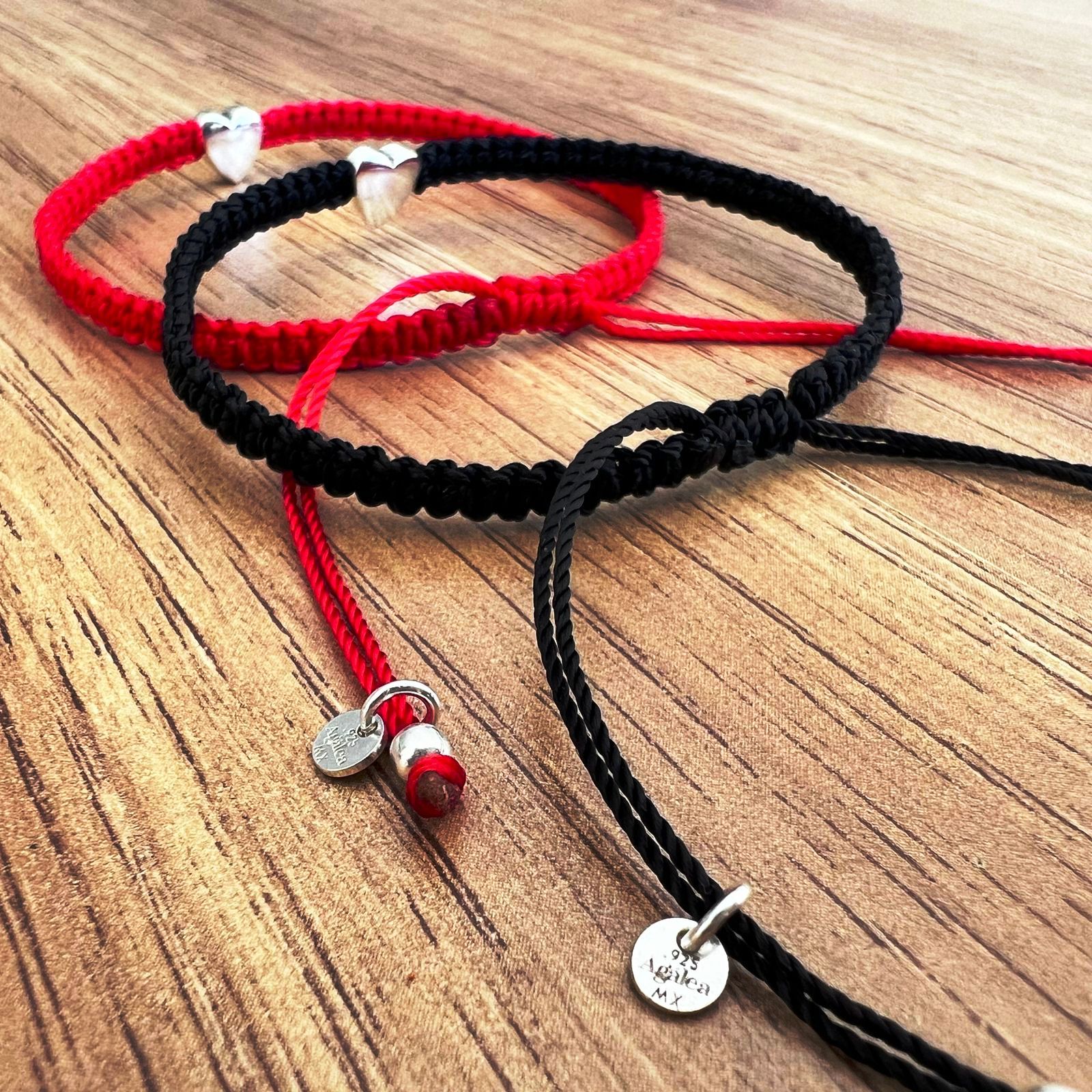 Pulsera Tejida Hilo Negro Corazón De Plata .925 Agálea - Image 9