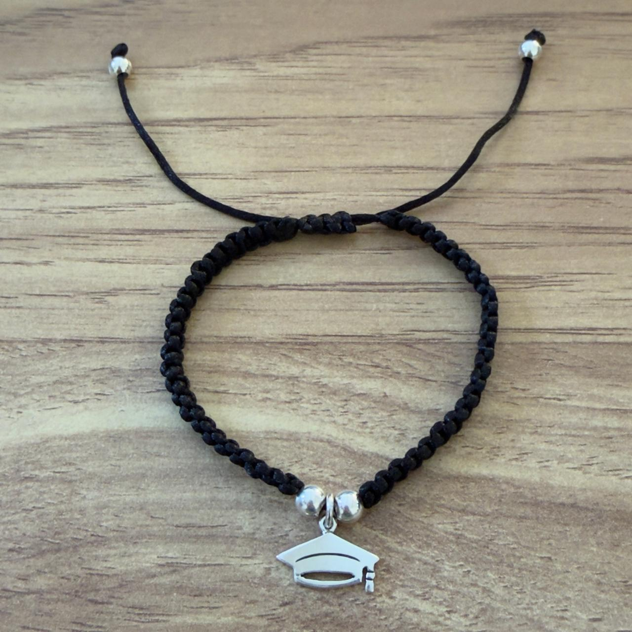 Pulsera Hilo Negro Con Dije De Plata .925 Graduación Agálea - Image 2