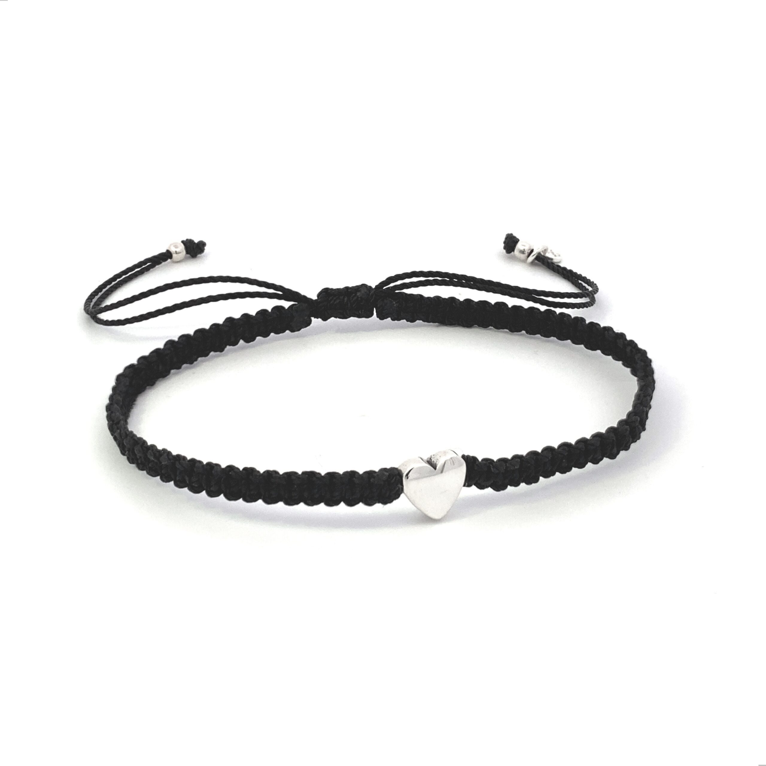 Pulsera Tejida Hilo Negro Corazón De Plata .925 Agálea - Image 12