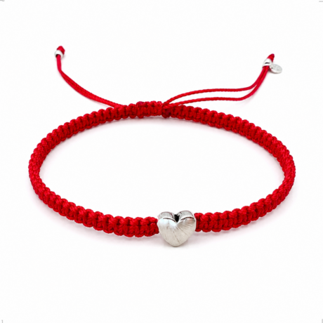 Pulsera Tejida Hilo Negro Corazón De Plata .925 Agálea