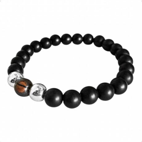 Pulsera Piedra Volcánica Con Ojo De Tigre Y Plata .925 Agálea 18 Cm