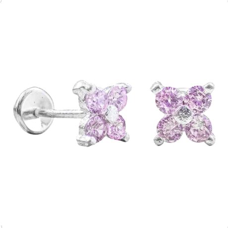 Arete Broquel Plata .925 Circonia Agálea Rosa Claro