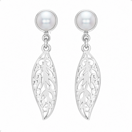 Arete De Plata .925 Hoja Colgante Con Perla Agálea