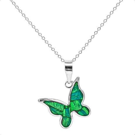 Collar De Plata .925 Dije Mariposa Con Ópalo Agálea