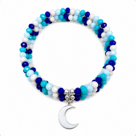 Pulsera Dije Luna De Plata .925 Cristales Azul Agálea