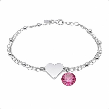 Pulsera De Plata .925 Corazon Y Cristal Rosa Agálea