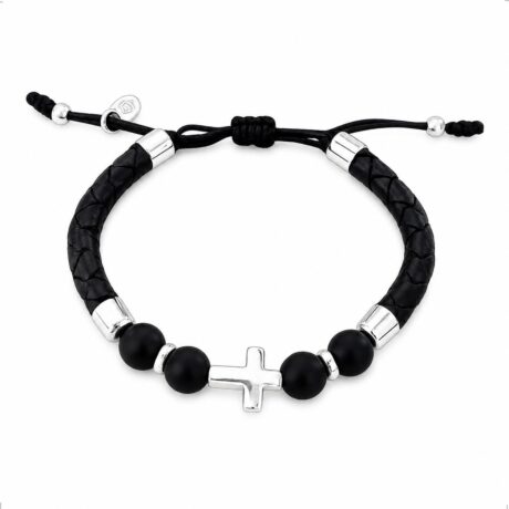 Pulsera Piel Y Plata .925 Dije Cruz Ajustable Agálea