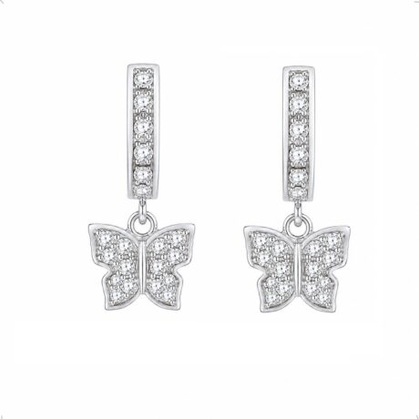 Arete Arracada Plata .925 Huggie Circonia Y Mariposa Agálea