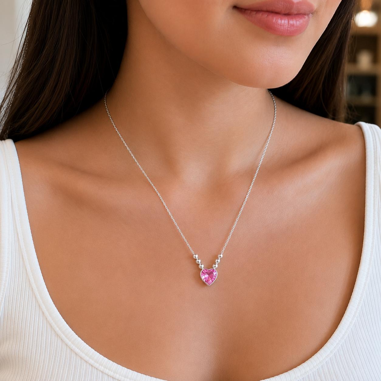 Collar Plata .925 Con Dije De Corazon Circonia Colores Agálea Mujer - Image 3