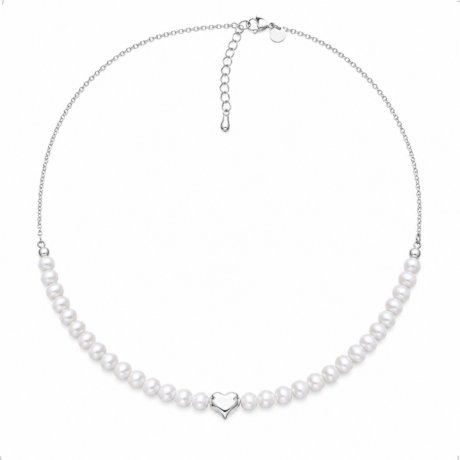 Collar De Perlas Y Plata .925 Dije Corazón Para Mujer Agálea