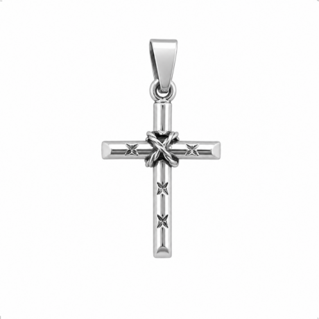 Dije Cruz De Plata .925 Con Lazo Grabado De Estrellas Agálea