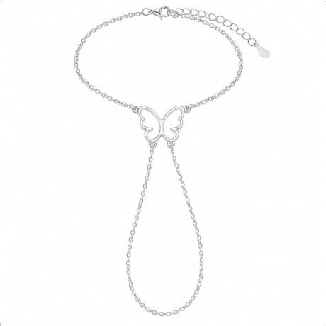 Pulsera Plata .925 De Mano Con Dedo Mariposa Agálea Mujer