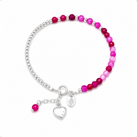 Pulsera Plata .925 Bolitas Agata Y Corazón Agálea Mujer