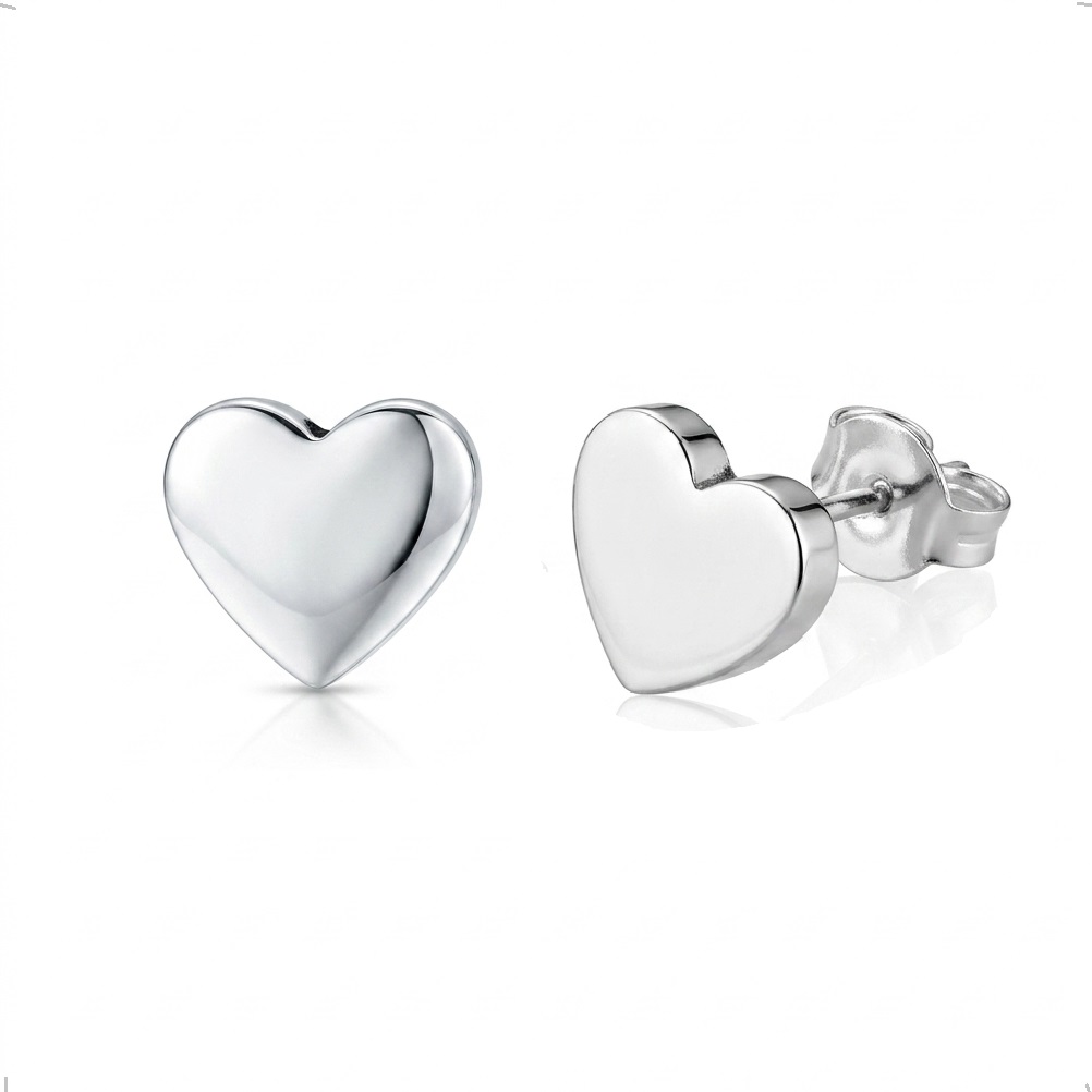 Arete Broquel De Plata .925 Corazón Liso Agálea Mujer Niña