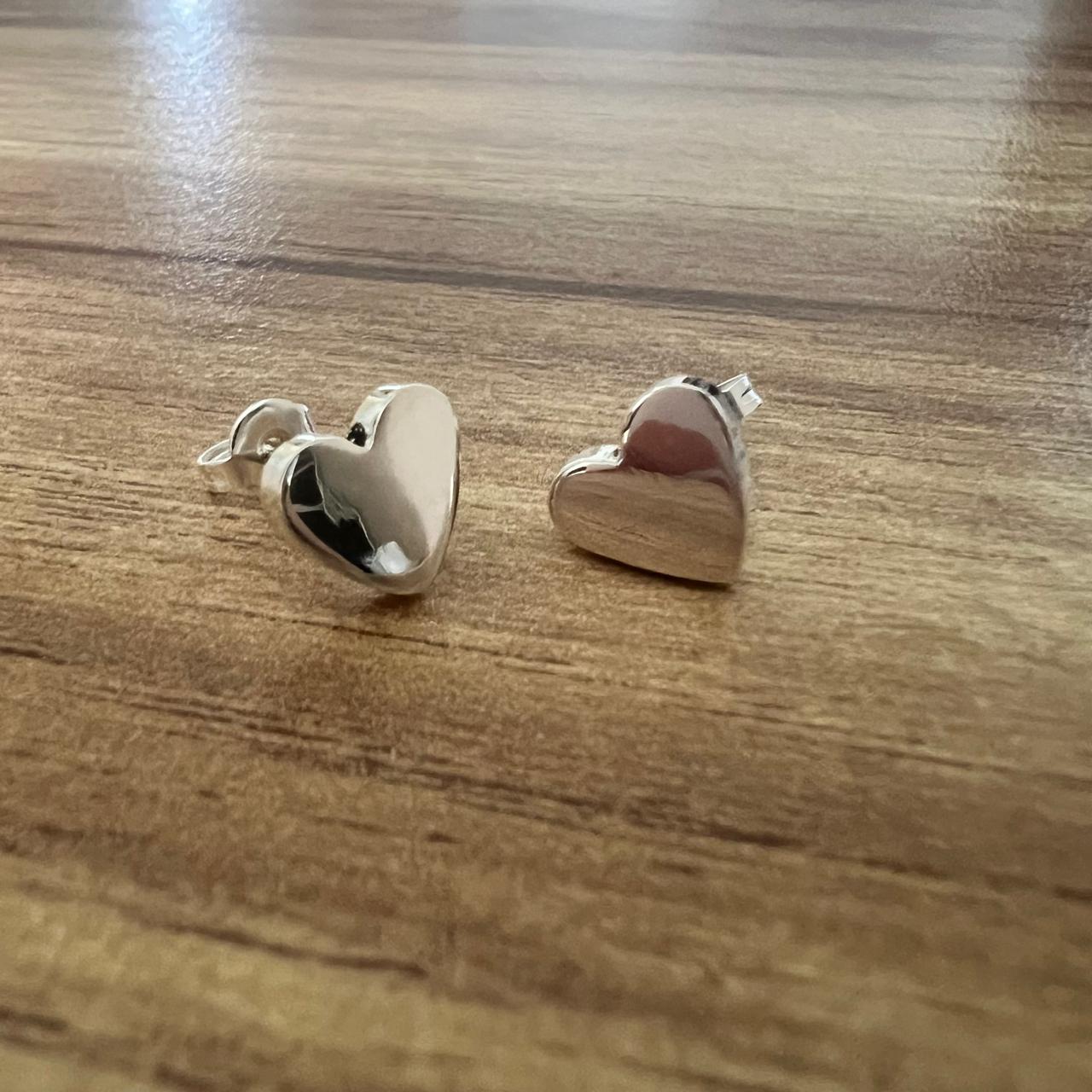 Arete Broquel De Plata .925 Corazón Liso Agálea Mujer Niña - Image 8