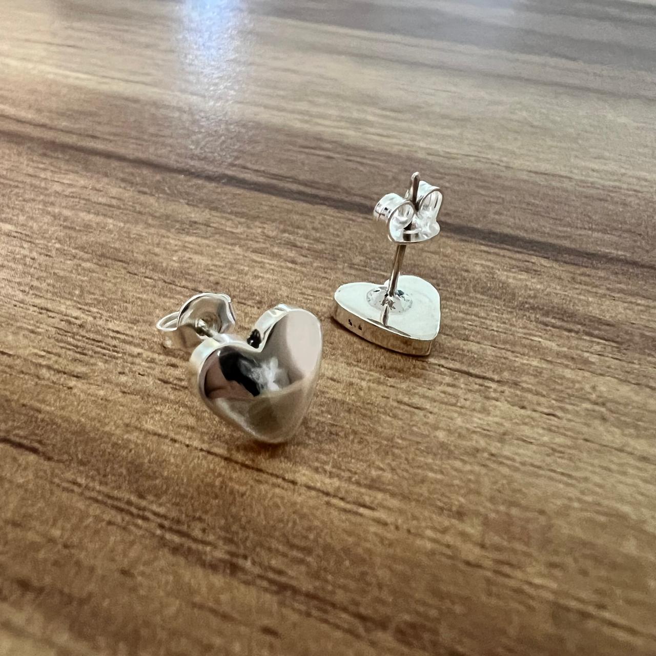 Arete Broquel De Plata .925 Corazón Liso Agálea Mujer Niña - Image 2