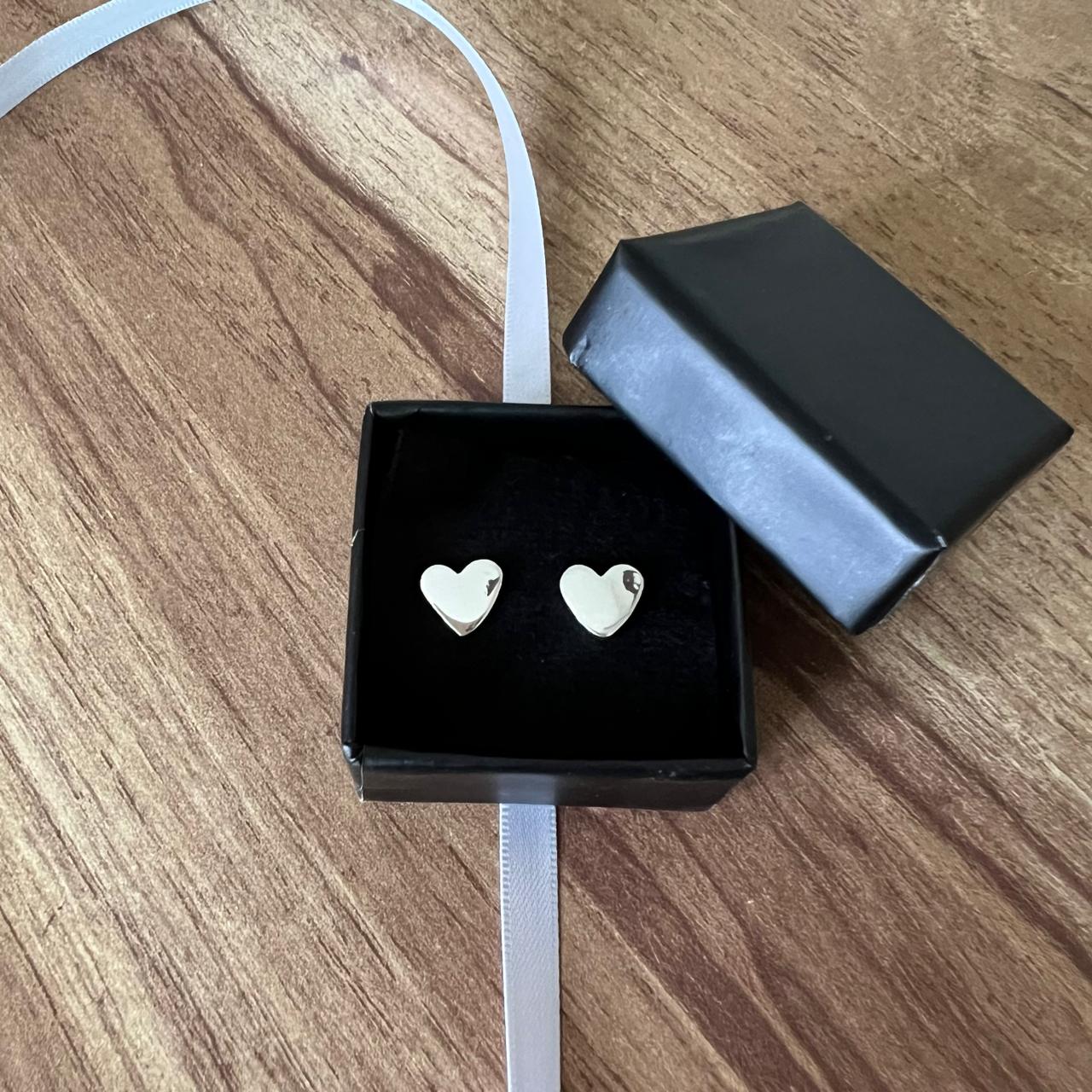 Arete Broquel De Plata .925 Corazón Liso Agálea Mujer Niña - Image 4